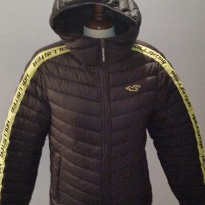 Hollister California black hooded eco friendly puffer jacket EUC